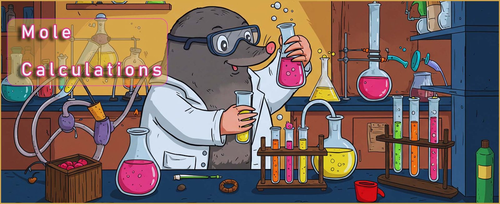 Mole doing chemistry in the lab